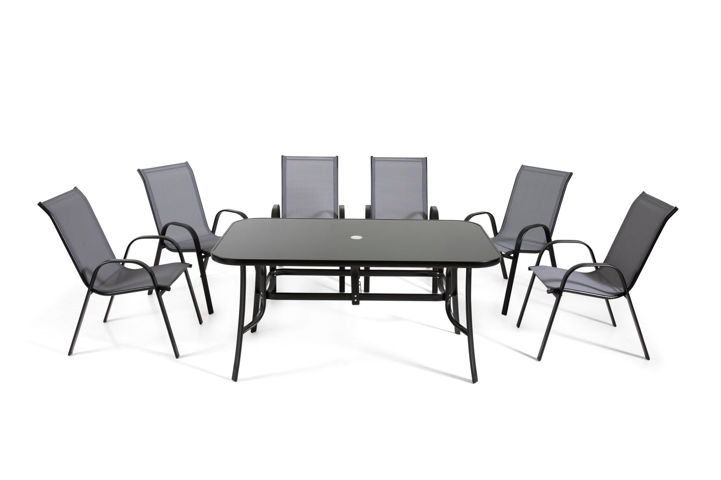 The Rufford - Black & Grey Metal 6 Seat Garden Dining Set