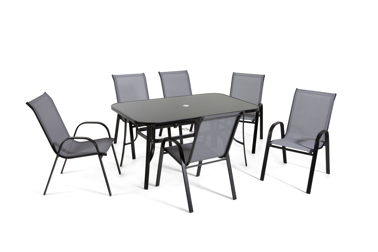 The Rufford - Black & Grey Metal 6 Seat Garden Dining Set