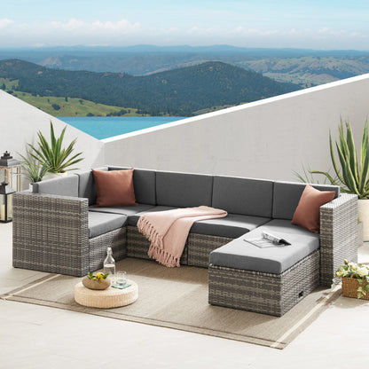 The Tatton Grey Rattan Garden Furniture 6 Seat Corner Sofa & Coffee Table Patio Set