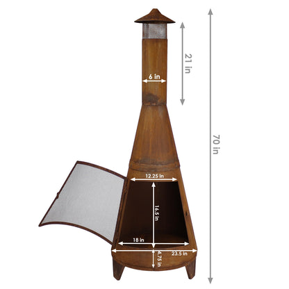 Sunnydaze Outdoor Backyard Large Freestanding Oxidized Steel Wood-Burning Fire Pit Chiminea