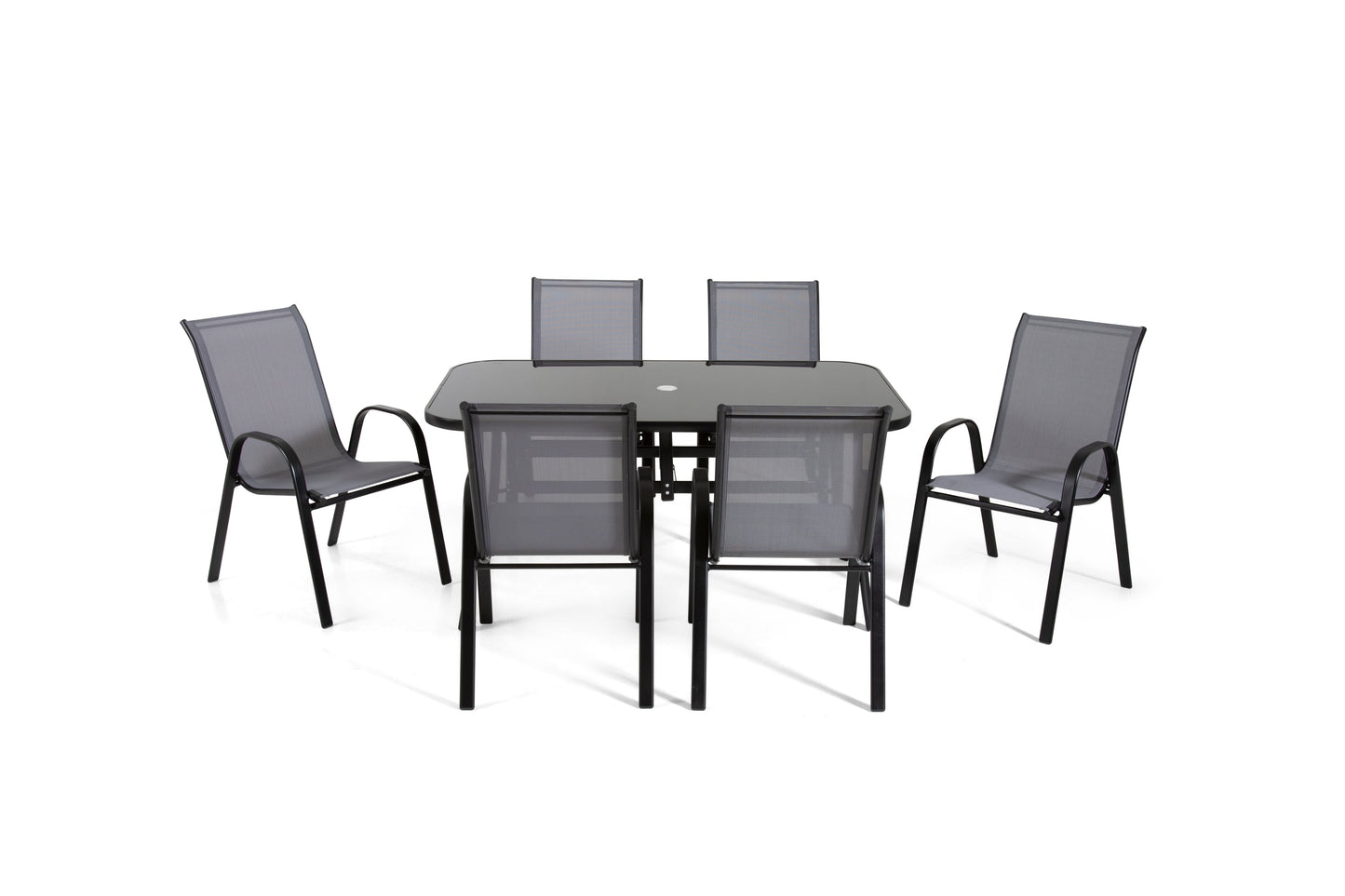 The Rufford - Black & Grey Metal 6 Seat Garden Dining Set