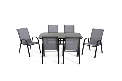 The Rufford - Black & Grey Metal 6 Seat Garden Dining Set