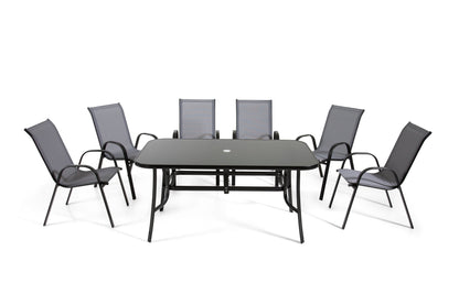 The Rufford - Black & Grey Metal 6 Seat Garden Dining Set