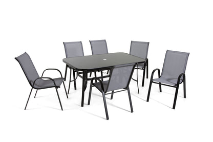 The Rufford - Black & Grey Metal 6 Seat Garden Dining Set