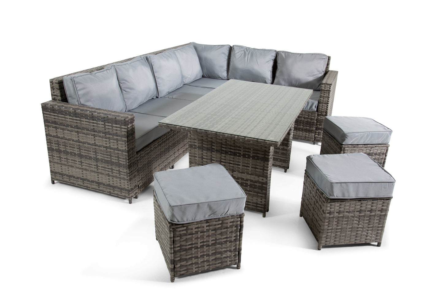 The Tarporley Grey 9 Seat Corner Rattan Dining Set