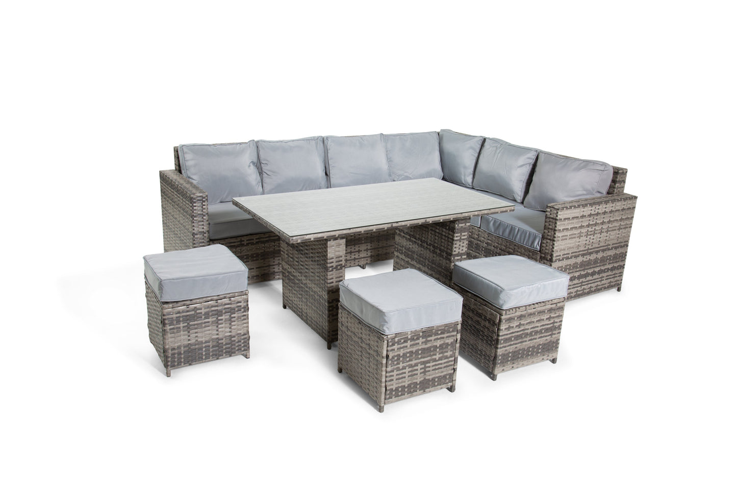 The Tarporley Grey 9 Seat Corner Rattan Dining Set