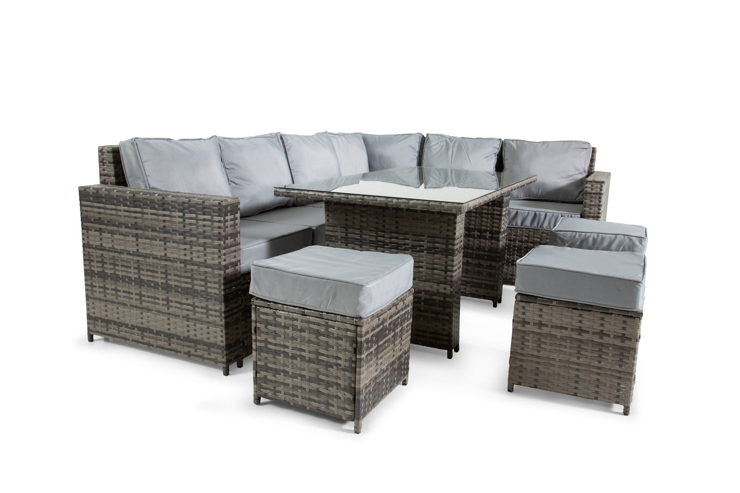 The Tarporley Grey 9 Seat Corner Rattan Dining Set