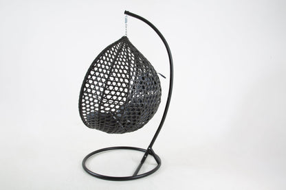 The Onyx Black Hanging Swing Pod Egg Chair - Large with deep Grey Cushions