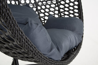 The Onyx Black Hanging Swing Pod Egg Chair - Large with deep Grey Cushions