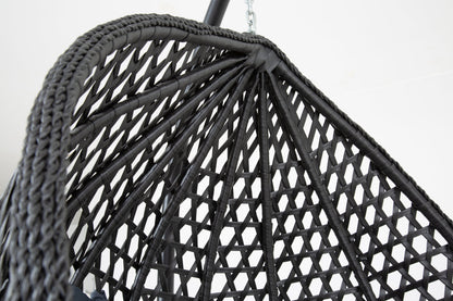 The Onyx Black Hanging Swing Pod Egg Chair - Large with deep Grey Cushions