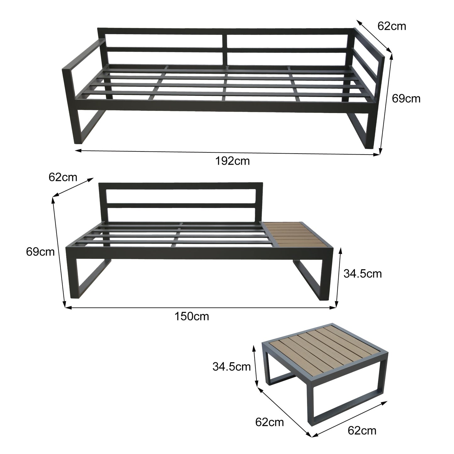 Positano 5 seat outdoor aluminium sofa set with coffee table