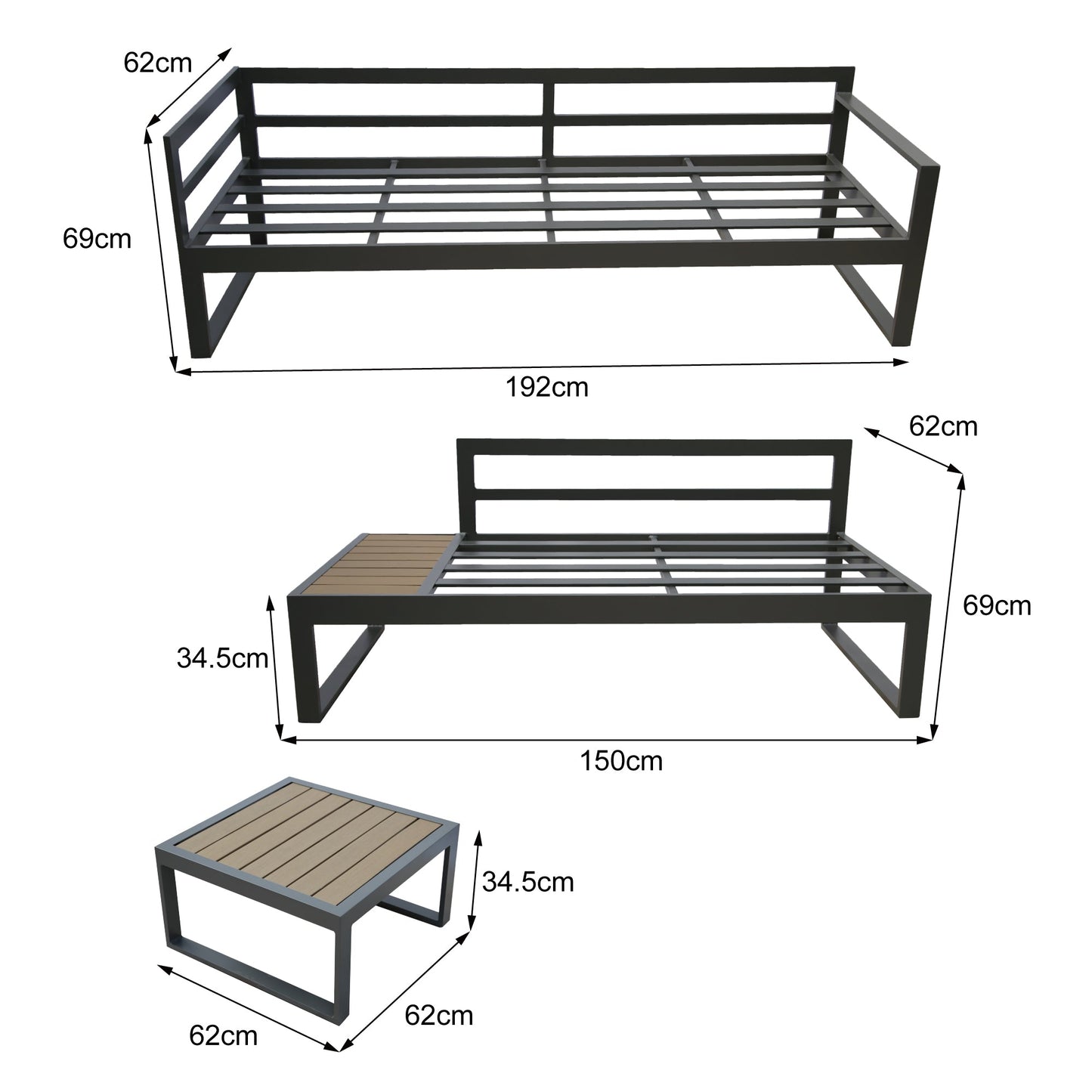Positano 5 seat outdoor aluminium sofa set with coffee table