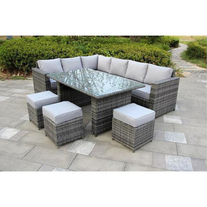 The Tarporley Grey 9 Seat Corner Rattan Dining Set