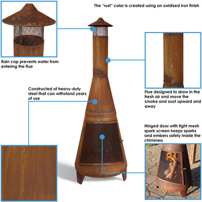 Sunnydaze Outdoor Backyard Large Freestanding Oxidized Steel Wood-Burning Fire Pit Chiminea