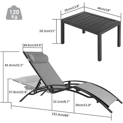 Pair of Aluminium Bali Sun Loungers with Coffee Table