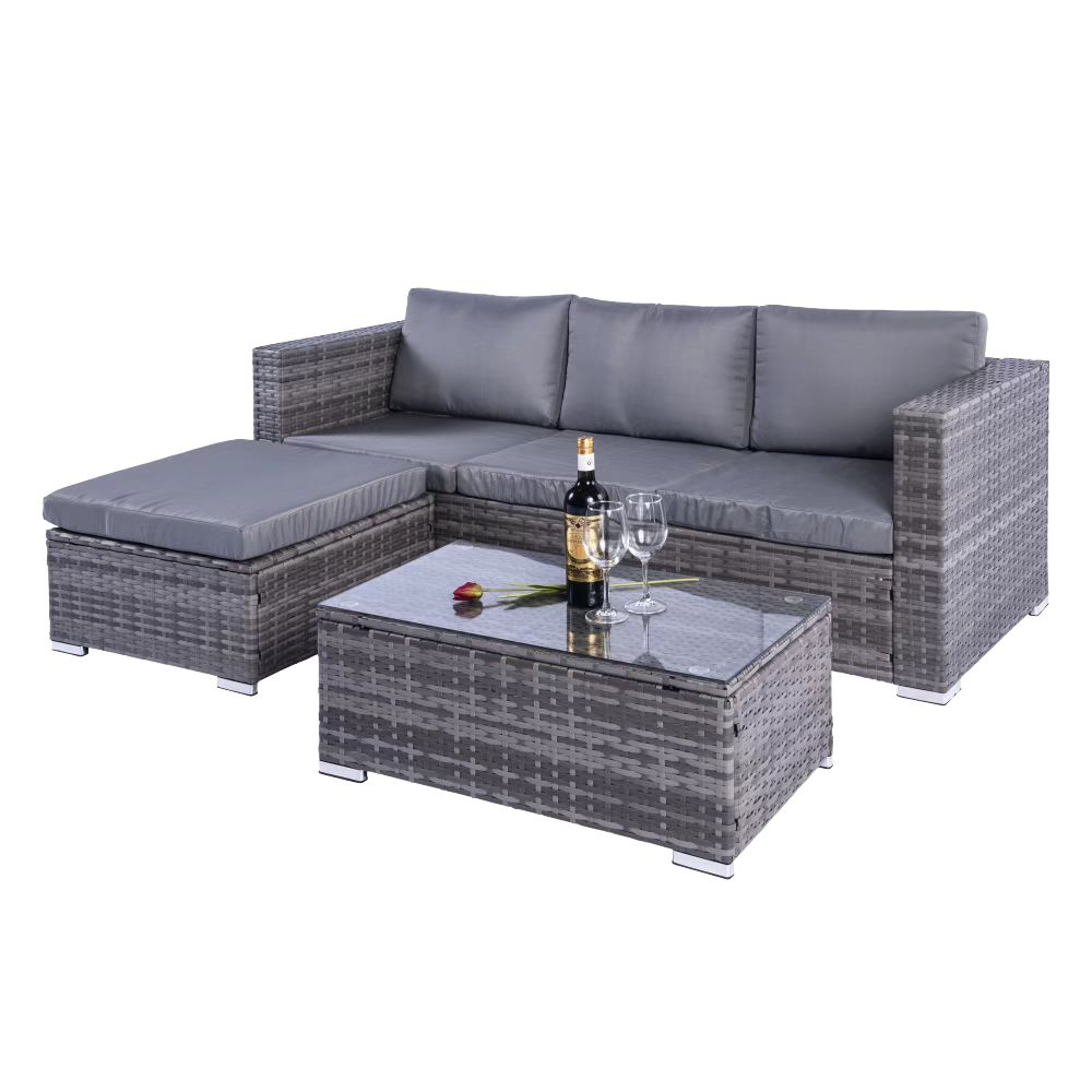 Dunham Grey 4 Seat Rattan Sofa Set with Coffee Table