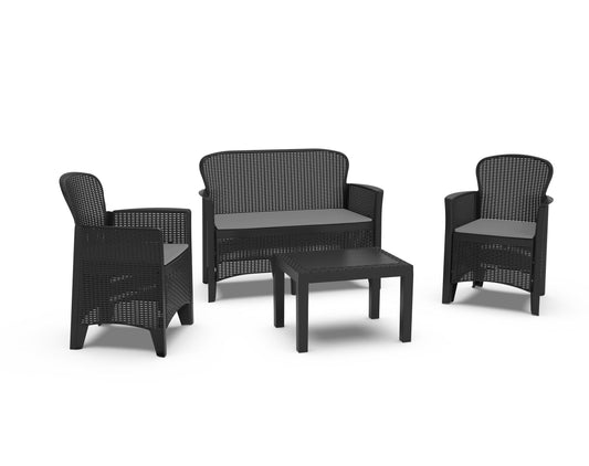 Veneto 4 piece plastic rattan sofa, chair & coffee table set